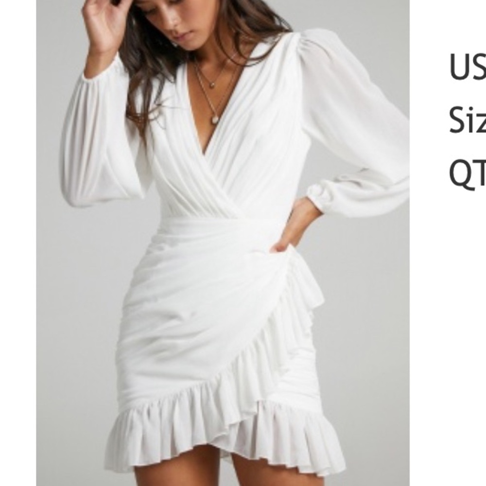 Showpo Faux Wrap Ruched White Mini Dress